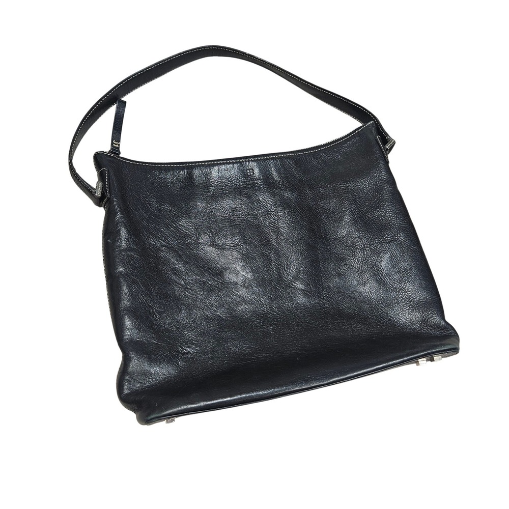 Kate Spade Shoulder Bag Womens Medium Black Leather Hobo Contrast Stitch Zip Top